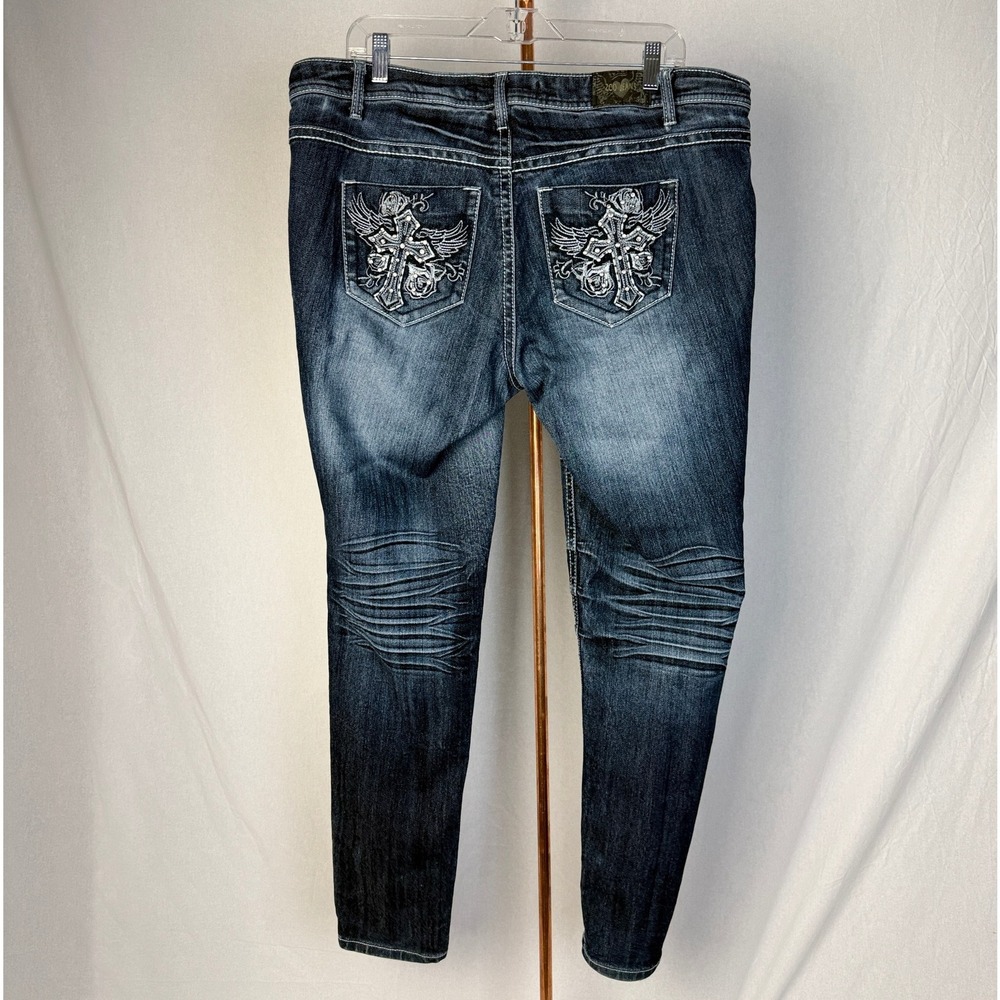 ZCO Jeans‎ Women's Size 16 Embellished Pockets Dark Wash Denim Skinny Jeans - Picture 5 of 16